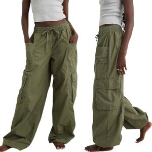 Aerie High Waisted Go-For-It Baggy Cargo Pants Olive Green Size XL
